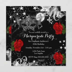 Red Rose Starry Magical Night Masquerade Party Invitation