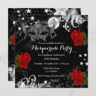 Red Rose Starry Magical Night Masquerade Party Invitation
