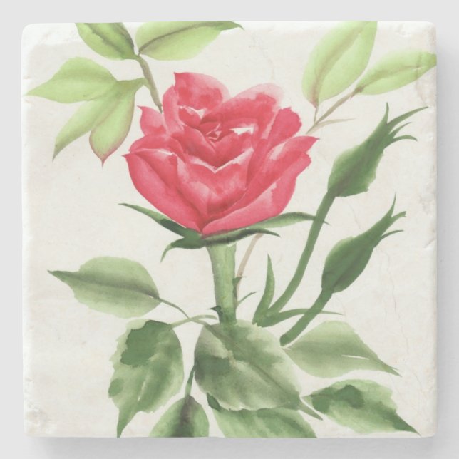 Red Rose Stone Coaster (Front)