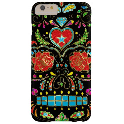 Red Rose Sugar Skull Glitter And Gold 2 Barely There iPhone 6 Plus Case