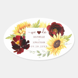 Red Rose Sunflower We Do Wedding Favor Sticker