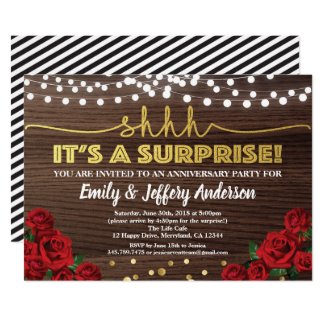 Red rose surprise anniversary party invitation
