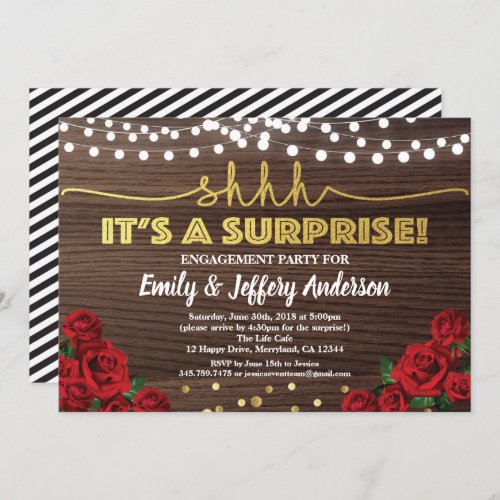 Red rose surprise engagement party invitation