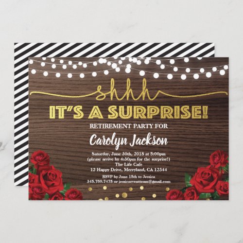 Red rose surprise retirement party invitation