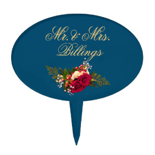 Red Rose Swagger-Trendy Blue Design Cake Topper