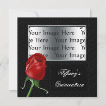 red rose Sweet Sixteen or quinceañera photo invite
