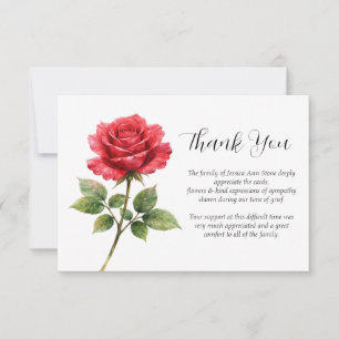 Red Rose Sympathy Floral Funeral Thank you  Invitation