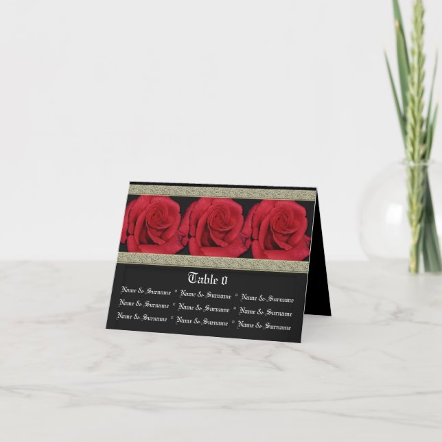 Red rose table seating letterpress thank you card (Front)