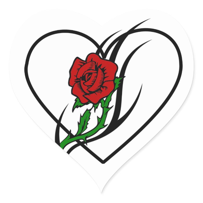 Red Rose Tattoo Heart Stickers