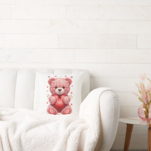“Red Rose Teddy Bear – Cute Valentine Gift for Her Throw Pillow