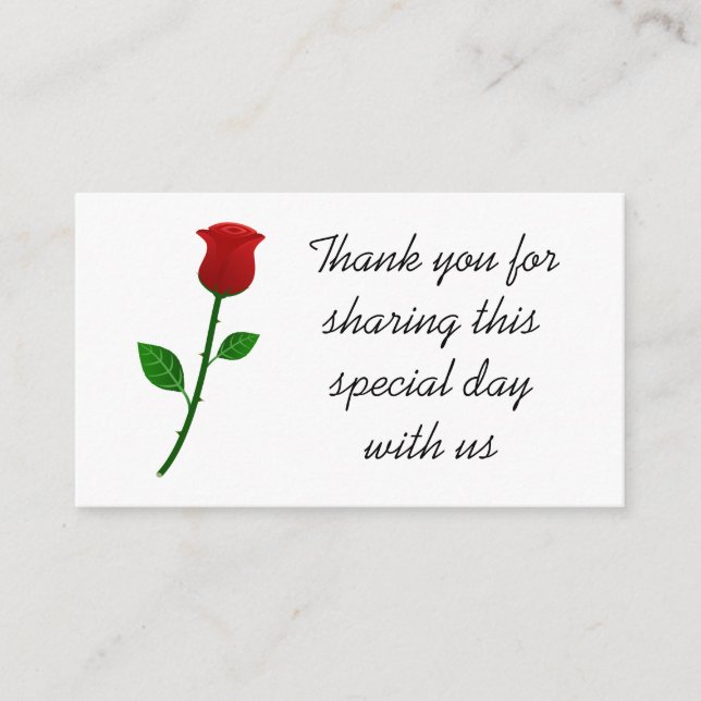Red Rose Thank You Flower Wedding Place Enclosure Card (Front)