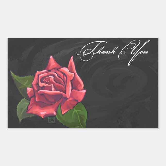 Red Rose Thank You Rectangular Sticker (Front)