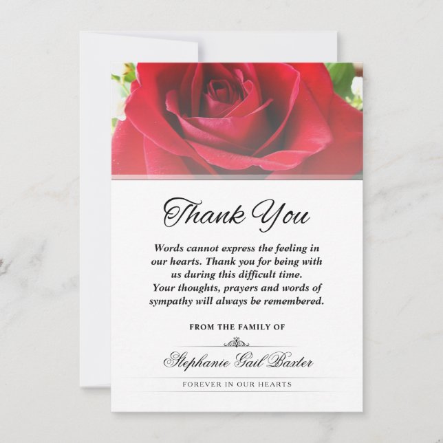 Red Rose Thank You Sympathy Words (Front)