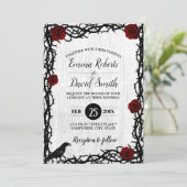 Red Rose & Thorn Frame Rustic Fairytale Wedding Invitation (Standing Front)