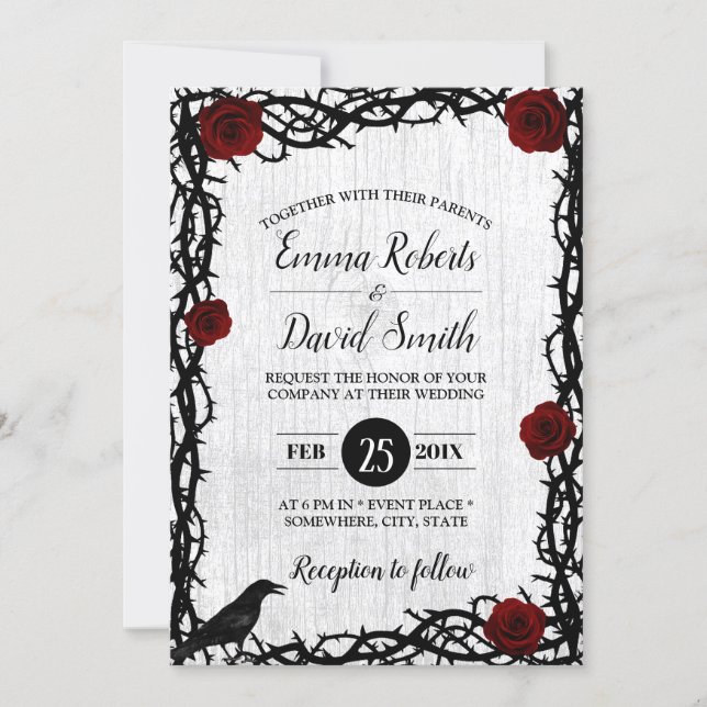 Red Rose & Thorn Frame Rustic Fairytale Wedding Invitation (Front)