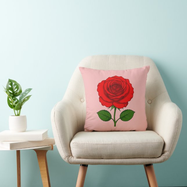 Red Rose Throw Pillow (Chair)