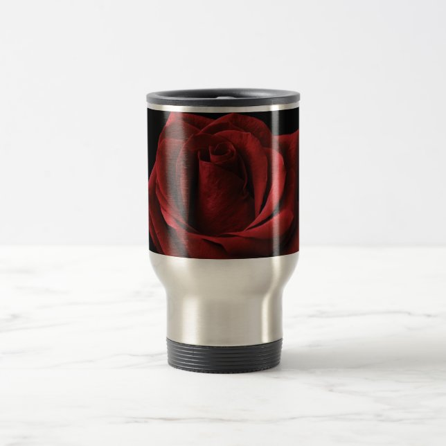 Red rose throw pillow travel mug (Center)