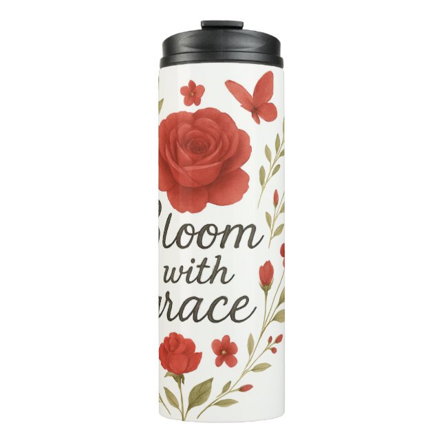 Red Rose Travel Tumbler – 'Bloom Fiercely' Feminin (Front)