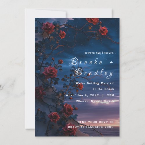 Red Rose Twilight Beach Wedding Invitation
