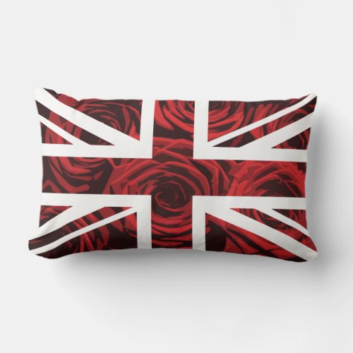 Red Rose Union Jack BritishUK Flag Lumbar Pillow