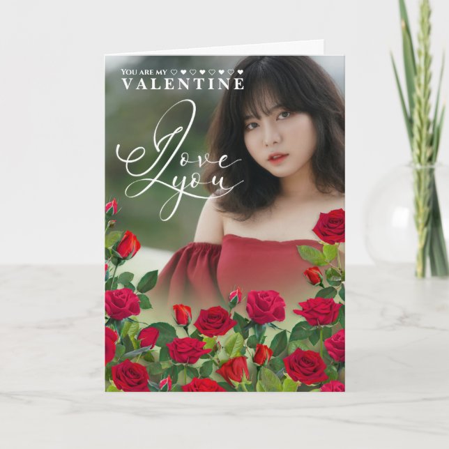 Red Rose Valentine Custom Text I Love You Card (Front)