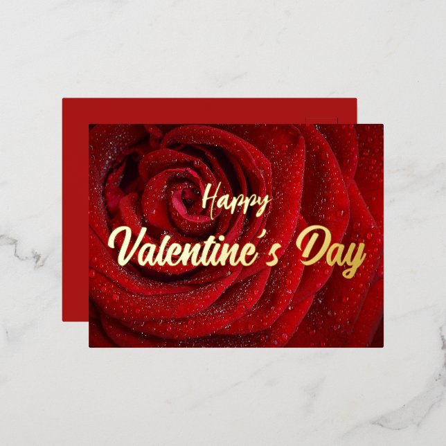 Red Rose, Valentine Foil Holiday Postcard (Front/Back)