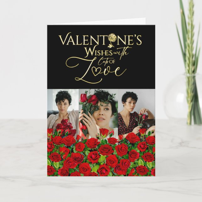 Red Rose Valentine’s Day Photo Collage Card (Front)