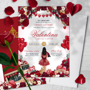 Red Rose Valentine Sweet 16 Birthday Party Invitation