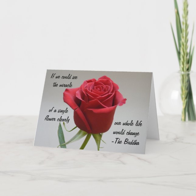 Red Rose Valentine-with Buddha quote Holiday Card (Front)