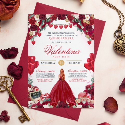 Red Rose Valentines Birthday Party Quinceanera  Invitation