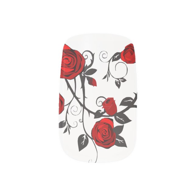 Red Rose & Vine Designs Minx Nail Sticker Art (Left Thumb)
