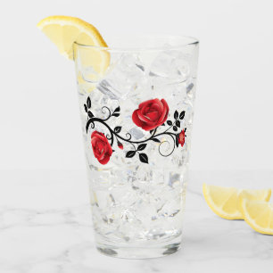 Red Rose& Vine Glass
