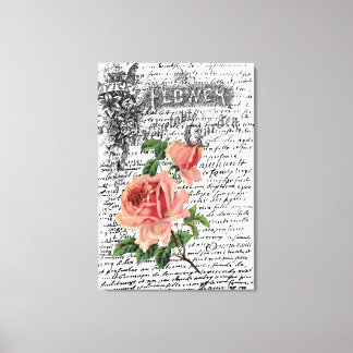 Red Rose Vintage Flower Garden ARt Canvas Print