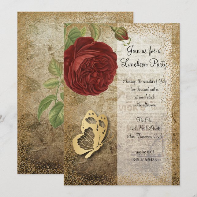 Red Rose Vintage Garden Party | Invitation (Front/Back)