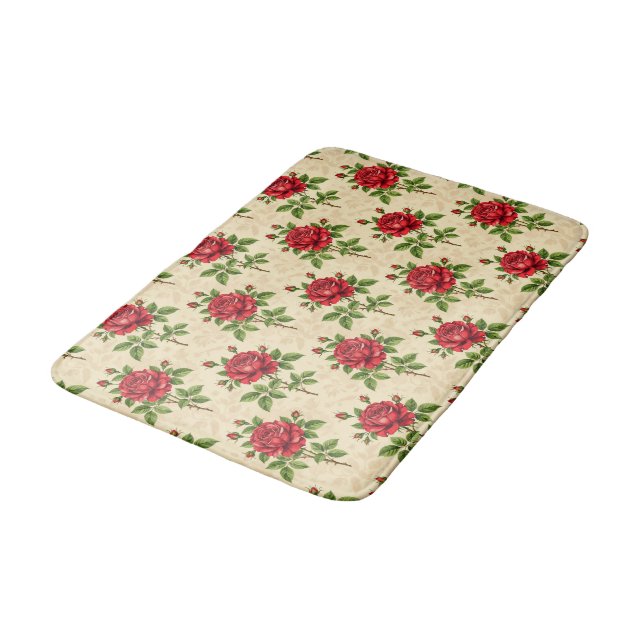 Red rose vintage pattern bath mat (Angled)