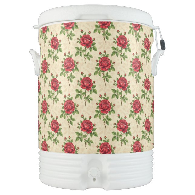 Red rose vintage pattern beverage cooler (Front)