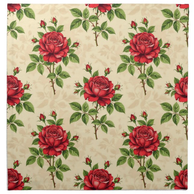 Red rose vintage pattern cloth napkin (Front)
