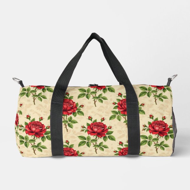 Red rose vintage pattern duffle bag (Front)