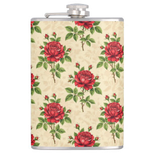 Red rose vintage pattern flask