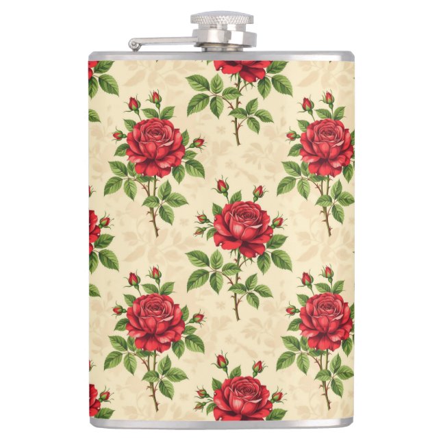 Red rose vintage pattern flask (Front)