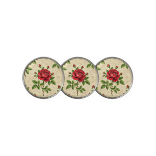 Red rose vintage pattern golf ball marker