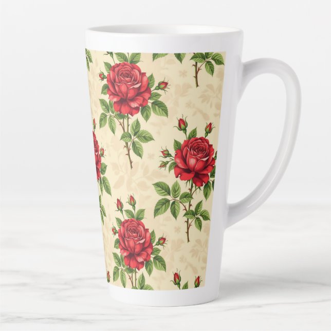 Red rose vintage pattern latte mug (Right)