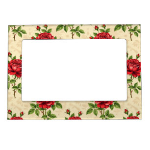 Red rose vintage pattern magnetic frame