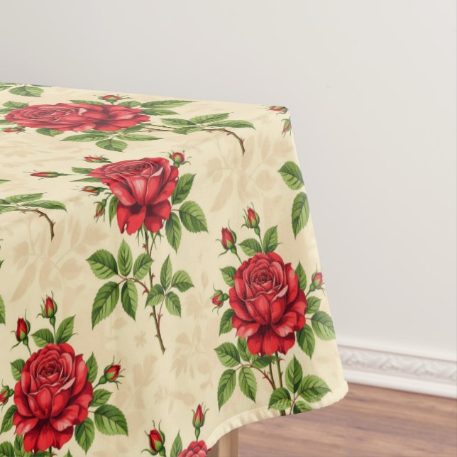 Red rose vintage pattern tablecloth (In Situ)