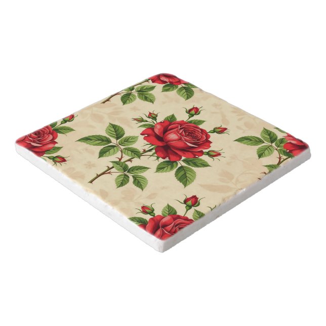 Red rose vintage pattern trivet (Corner)