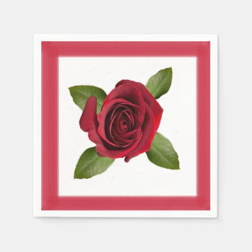 Red Rose wBorder Paper Napkin