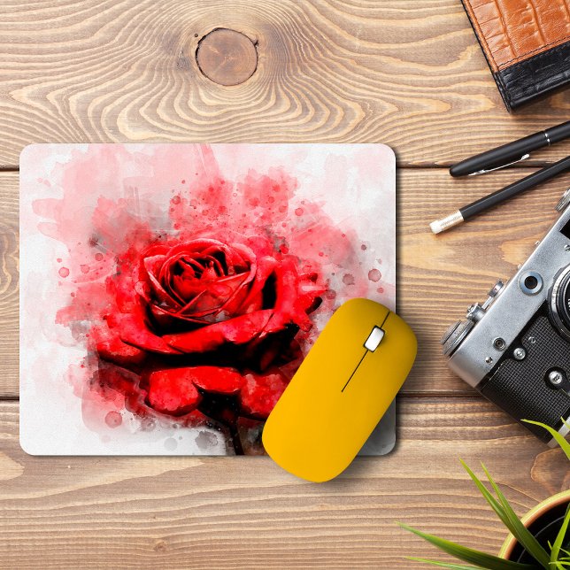 Red Rose Watercolor Art on White Background Mouse Pad (Red Rose Watercolor Art on White Background. Mouse Pad)
