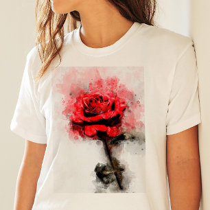 Red Rose Watercolor Art on White Background T-Shirt