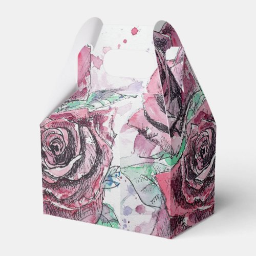 Red Rose Watercolor Art Party Cake Favor Box