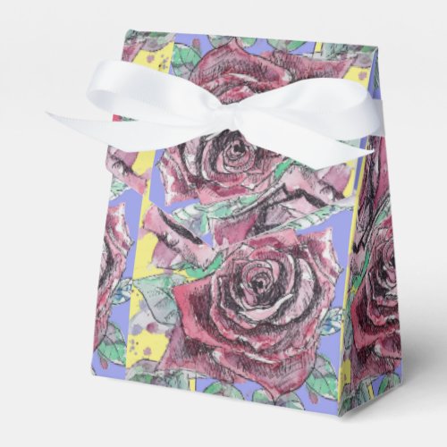 Red Rose Watercolor Art Party Purple Yellow Flower Favor Boxes